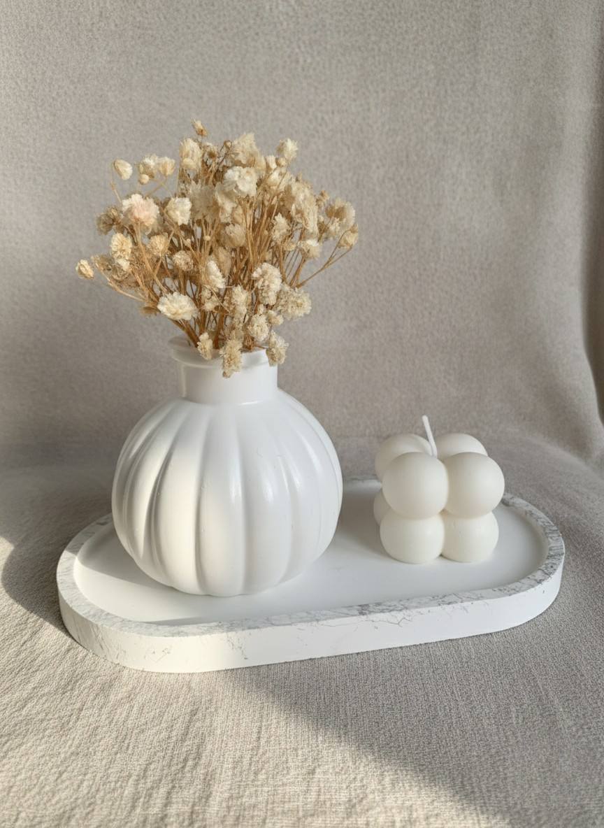 Box Essenza – Vassoio in resina con candela e vaso decorativo